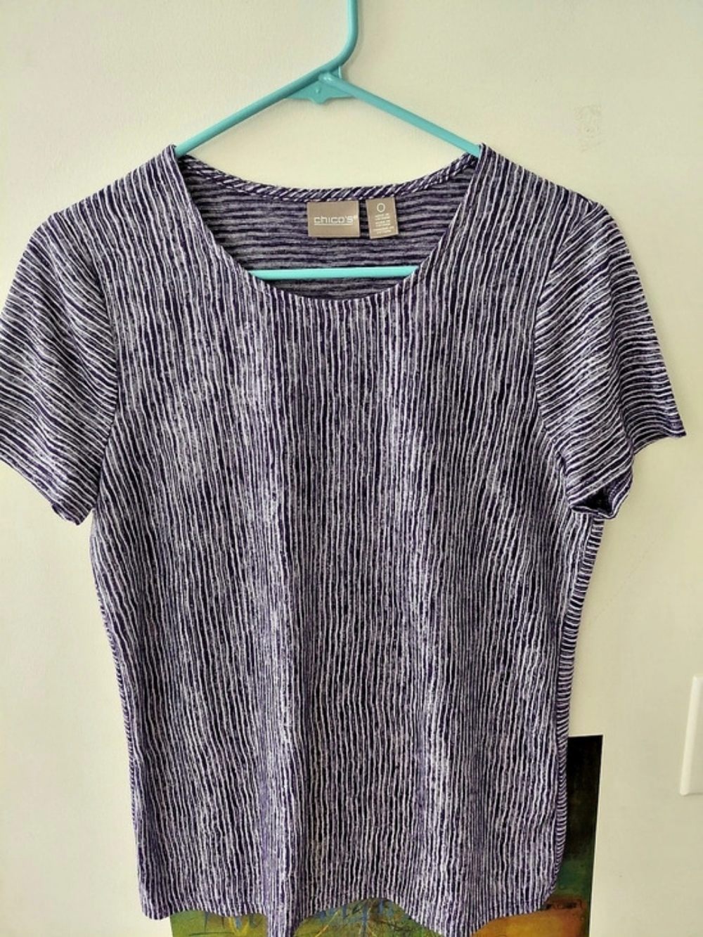 Chico's Short Sleeve Striped Top in Purple & White